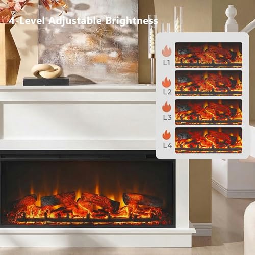 Andehomy 51" Farmhouse Electric Fireplace TV Stand with Mantel, 42" Insert Electric Fireplace Heater with Remote Control, Adjustable 3D Flame Effect, White Andehomy