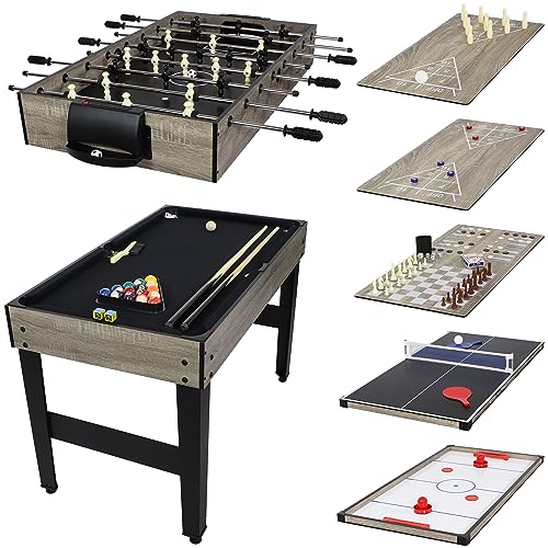 Sunnydaze 10-in-1 Game Table - Combination Multi-Game Table with Billiards, Push Hockey, Foosball, Ping Pong, and More - 49.5-Inch - Classic Wood Stain Sunnydaze