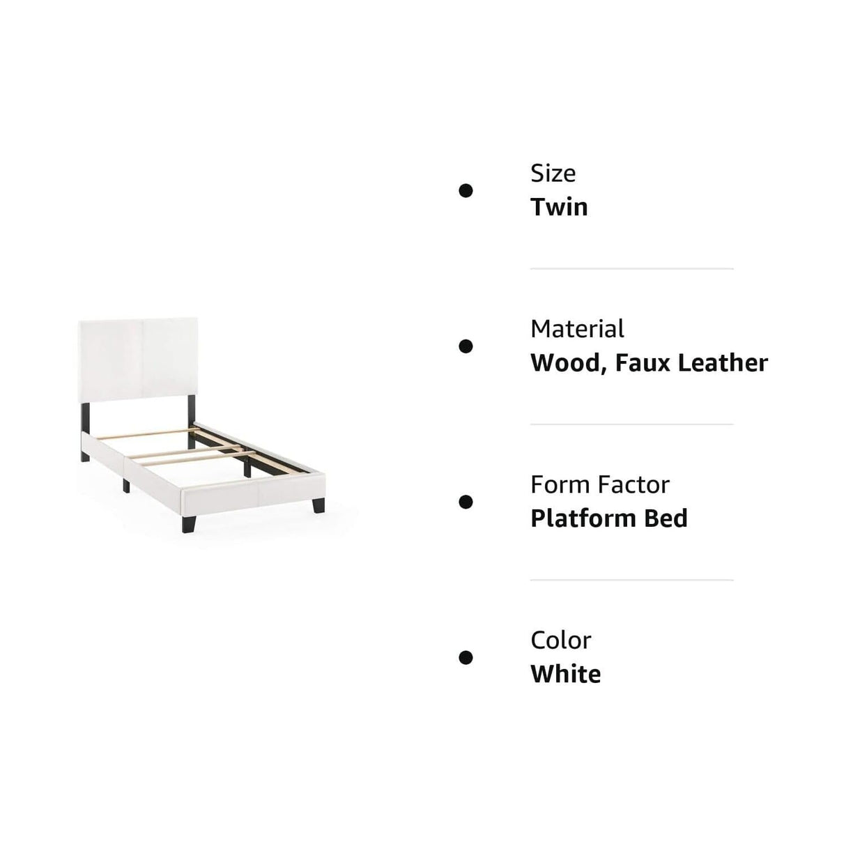 Furinno FB19821TWH Pessac PU Leather Upholstered Platform, Twin, White Furinno