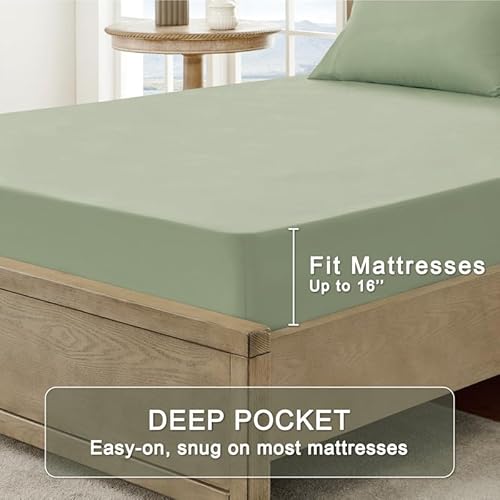 FreshCulture Full Sheet Set - Ultra Soft Sheets Full Size Bed - Brushed Microfiber - Deep Pockets - Easy Care - Cooling & Breathable - 4 Pieces Hotel Luxury Full Size Bed Sheets (Sage Green) FreshCulture