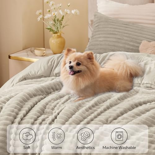 BEDELITE Fleece Twin Comforter Set -Super Soft & Warm Fluffy Linen Bedding, Luxury Fuzzy Heavy Bed Set for Winter with 1 Pillow case BEDELITE