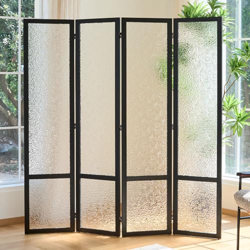 Acrylic Room Divider,4-Panel Freestanding Partition Screen, Frosted Translucent Privacy Panel - Lightweight Modern Divider for Home Office Studio (Black, 4 Panels) Svimi