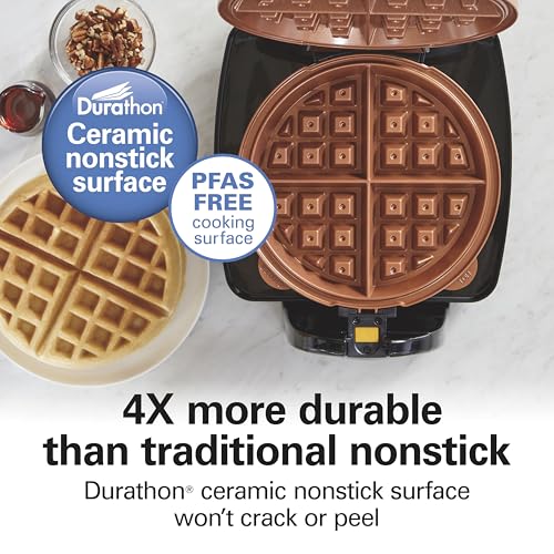 Hamilton Beach Belgian Waffle Maker with Removable PFAS-Free Durathon Nonstick Coated Plates, Easy Flip, Ceramic Grids, Black (26031) Hamilton Beach