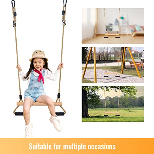 Wooden Trapeze Swing Bar with Gym Rings for Children's Swing Set Indoor Outdoor Garden,Yard,Playground YAERSI