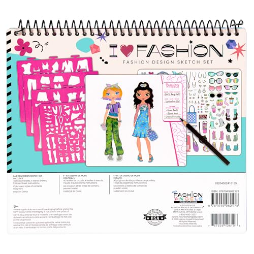 Fashion Angels I Love Fashion Sketch Portfolio, Includes Sketch Pad with Stencils & Stickers, Fashion Design Sketch Book for Girls, Ideal Drawing Kit for Kids Fashion Angels
