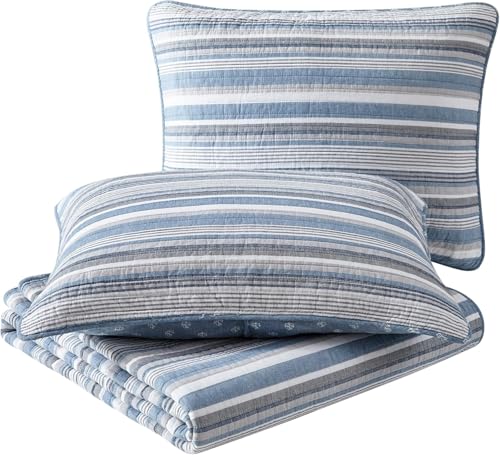 Nautica - Queen Quilt Set, Soft & Breathable Cotton Bedding with Medium Weight Feel, Reversible 3 Piece Bed Set with Matching Pillowcases (Jettison Grey)