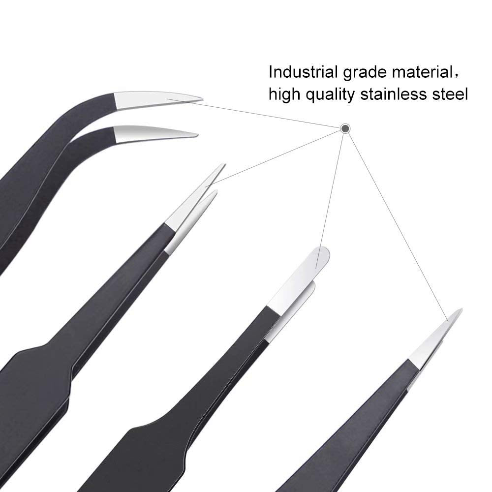 6PCS Precision Tweezers Set, Upgraded Anti-Static Stainless Steel Curved of Tweezers, for Electronics, Laboratory Work, Jewelry-Making, Craft, Soldering, etc, by kaverme. kaverme