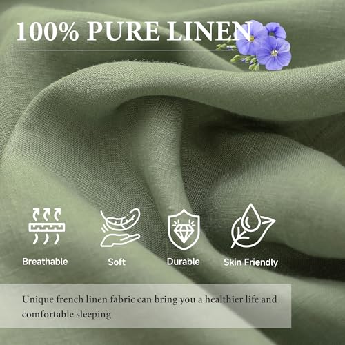 Simple&Opulence French Linen Flat Sheet,100% Natural Flax Bedding Sheet with Stone Washed King Size(108''x102'') Ultra Soft Breathable-1 Piece Flat Top Sheet Only Basic Style, Sage Green Simple&Opulence