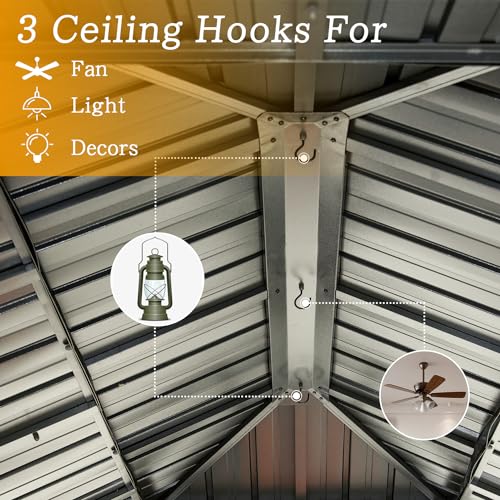 Domi Hardtop Gazebo 12x18FT, Aluminum Metal Gazebo with Galvanized Steel Double Roof Canopy, Curtain and Netting, Permanent Gazebo Pavilion for Patio, Backyard, Deck and Lawn, Grey domi outdoor living