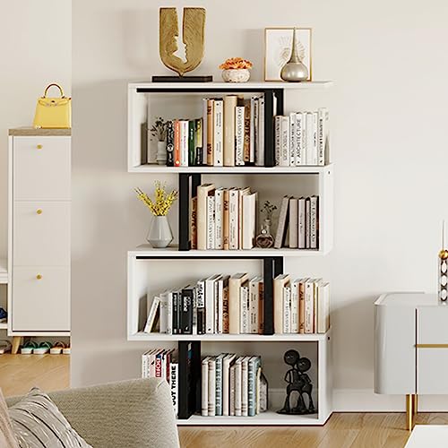 YITAHOME Modern 5-Tier S-Shaped Bookshelf in Cream White - Stylish Decorative Storage for Any Space YITAHOME