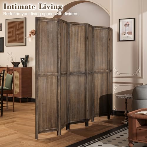 WelFurGeer 6 Panel Room Divider Screen - 360° Adjustable Folding Panels for Privacy, Bedroom, Living Room & Patio, Handcrafted Decorative Room Divider, Freestanding Divider for Room Separation (Brown) WelFurGeer