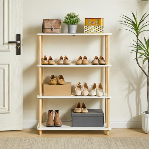 IBUYKE Modern 4-Tier White Wooden Open Bookcase - Versatile Storage & Display Unit for Home and Office IBUYKE