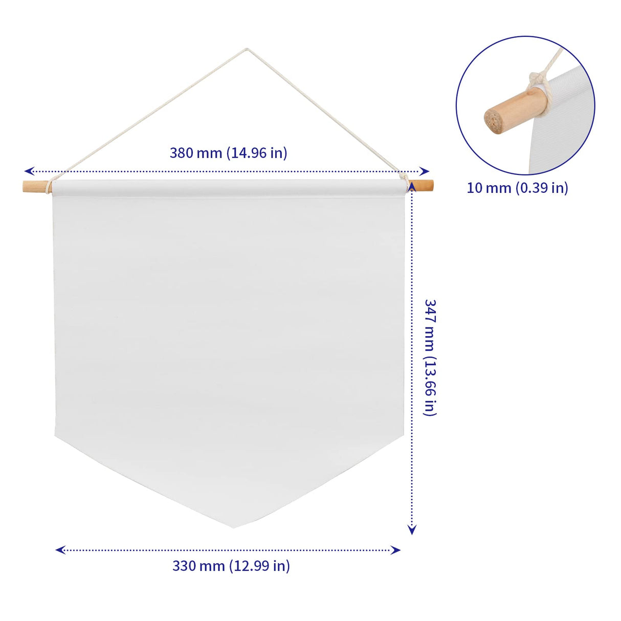 SOUJAP 6 Pcs Blank Canvas Banners, 13 x 13.7 Inch Pin Wall Display Banners with Wooden Dowel and rope, White Canvas Banners Flags for Decorating, DIY SOUJAP