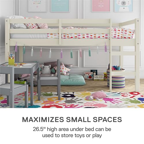 DHP Milton Twin Loft Bed, White, Traditional Small Space Junior Size, Horizontal Paneling, Sturdy Wood Construction DHP