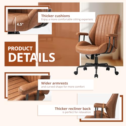 Ergonomic Office Chair 330LBS, Reclining Swivel Mid Back Desk Chair with Adjustable Height, Thickened Cushions, Comfy Executive Armchair for Home Office Synorla