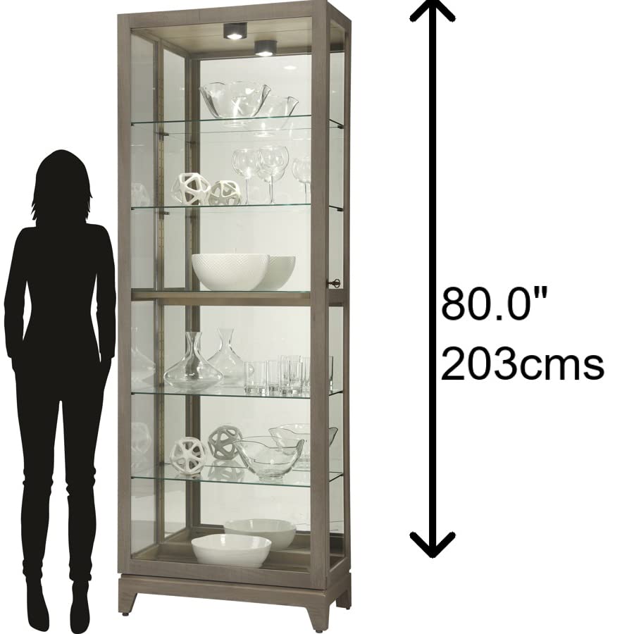Howard Miller Gobind Curio Cabinet II - Floor Mount Grey Finish Durable Shelves & Levelers Illuminated Interior Halogen Lights Perfect for Decorative Items, Living Room Office & Room Decor Howard Miller