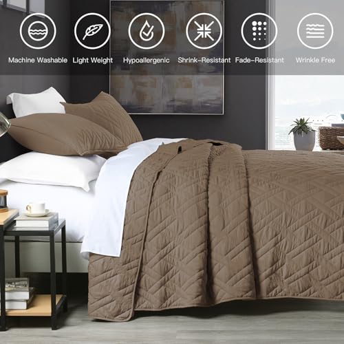 HORIMOTE HOME Quilt Set Queen Size Pine Bark, Classic Geometric Diamond Stitched Pattern, Ultra Soft Microfiber Lightweight Bedding Bedspread Coverlet for All Season with 1 Quilt 2 Pillow Shams HORIMOTE HOME