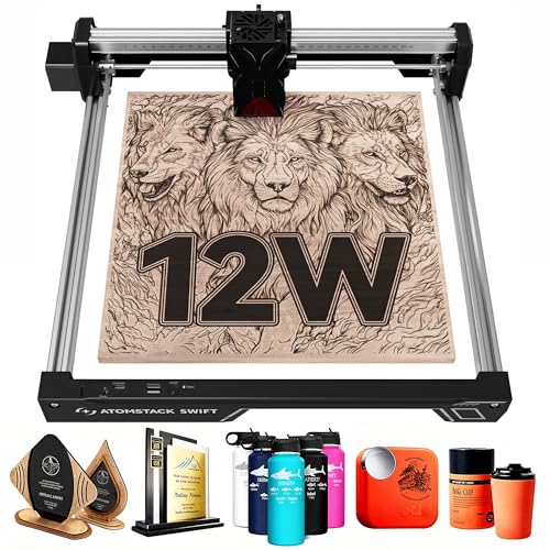 ATOMSTACK Swift 12W Laser Engraver, Swift 12W Laser Cutter, 0.06mm High Accuracy Laser Engraving Machine for Wood and Metal, Dark Acrylic, Glass, Leather ATOMSTACK