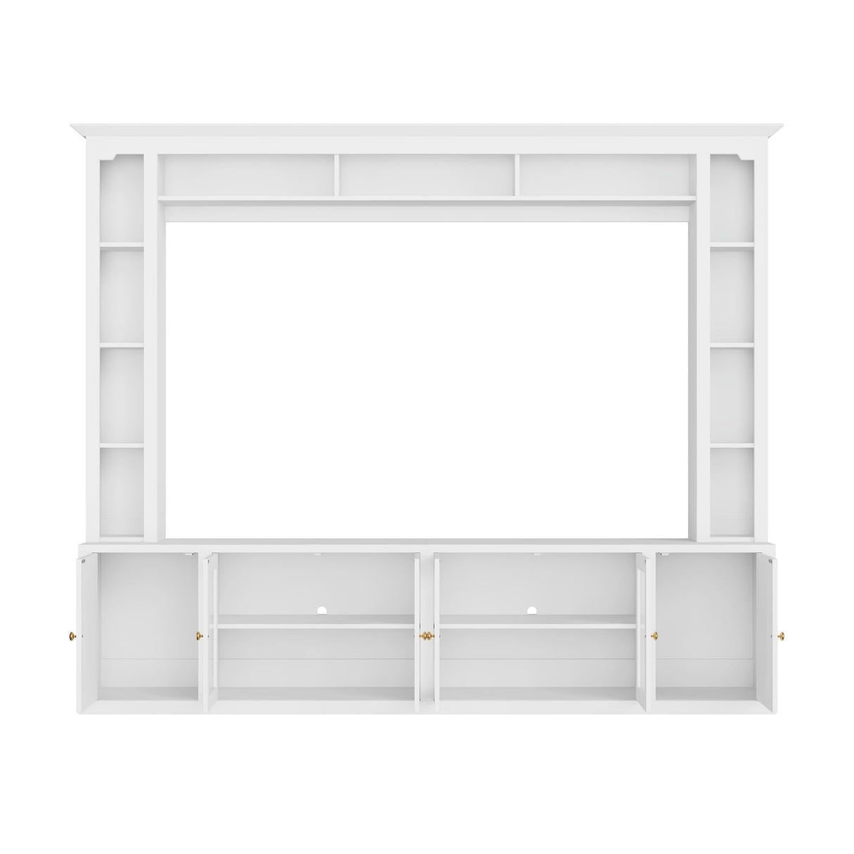 SOFTSEA 4-Piece Entertainment Center Wall Unit for TVs Up to 80", 92" Modern TV Stand with Bookshelves & Tempered Glass Doors, Large Media Console with Adjustable Shelves for Living Room, White SOFTSEA