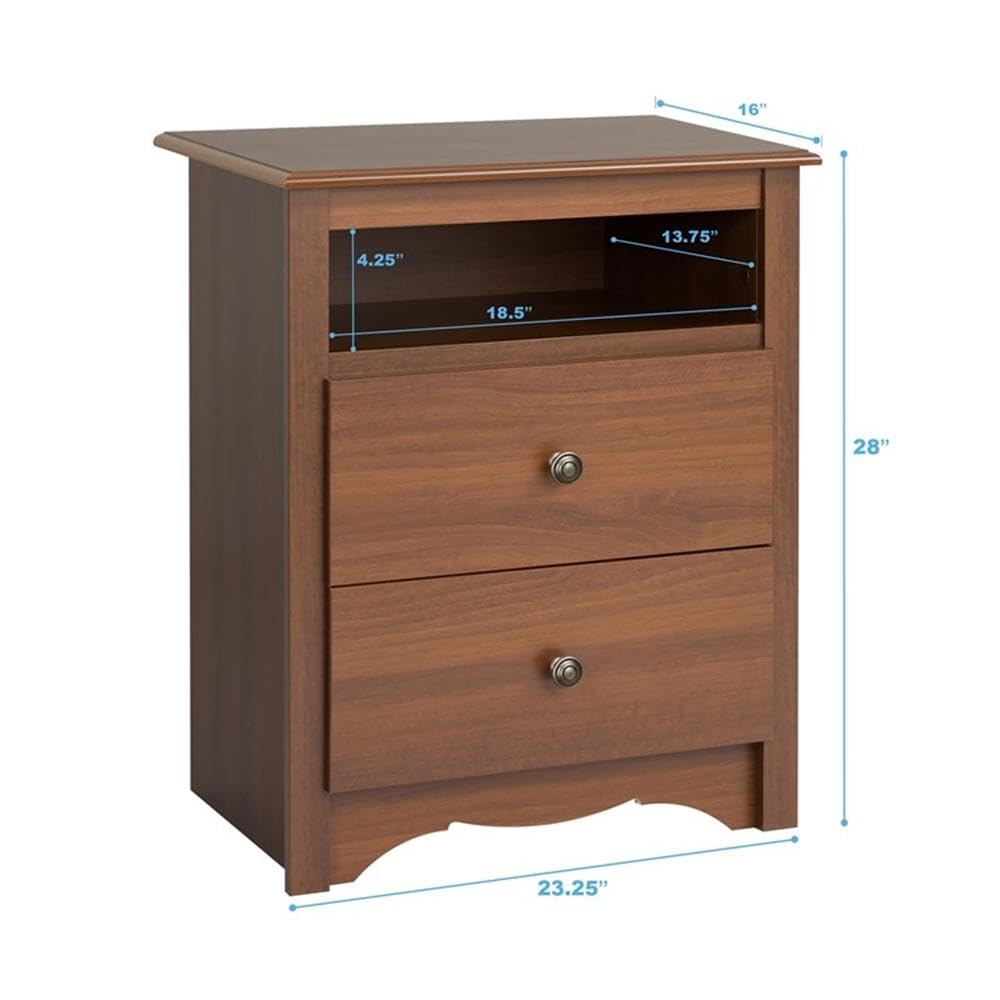 Prepac Sonoma 2 Drawer Nightstand: Elegant Bedroom Furniture, Bedside Table with Open Shelf, 23.25"W x 16"D x 28"H, Cherry Prepac