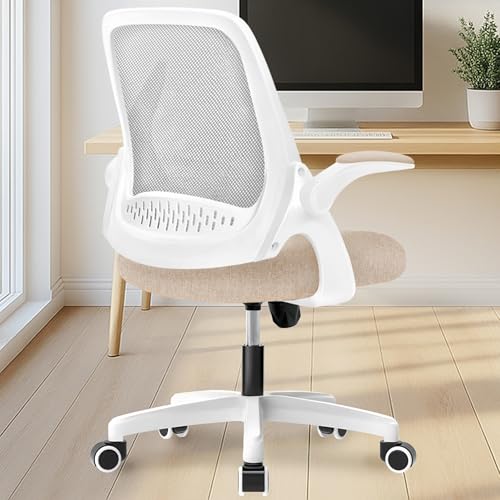 NEO CHAIR Office Desk Computer Gaming Ergonomic Chair with Lumbar Back Support Adjustable Height Swivel Wheels Flip-up Arms Mesh Chair for Home or Office (Beige) NEO CHAIR
