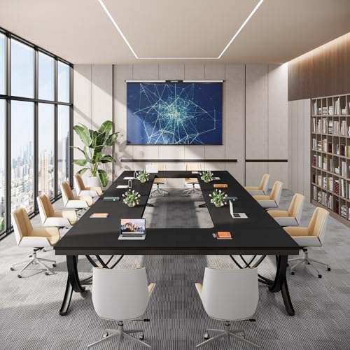 Tribesigns 6.5FT Conference Table for 6-8 People, 78 inch Long Rectangular Seminar Table with Strong Metal Frame, Business Furniture Boardroom Desk for Office Meeting Conference Room (6PCS, Black) Tribesigns