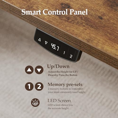Klicelor Electric Standing Desk 48 Inch, Height Adjustable Desk for Home Office, Sit Stand Up Rising Computer Table with Memory Preset, Rustic Brown Klicelor
