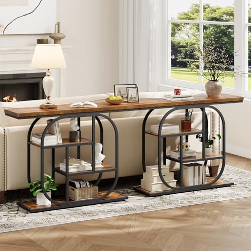 HOOBRO 43.3" Console Table, 4-Tier Sofa Table, Industrial Entryway Table, Behind Couch Table, Accent Table with Storage Shelf for Entryway, Foyer, Living Room, Bedroom, Hallway, Rustic Brown BF65XG01 HOOBRO