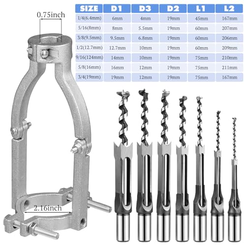 Gisafai 7 Pcs Square Hole Drill Bit with 1 Square Hole Drill Bit Adapter Mortising Chisel Set 1/4, 5/16, 3/8, 1/2, 9/16, 5/8, 3/4 Inch Mortise Machine, Power Tool Accessory for Drill Machines Gisafai