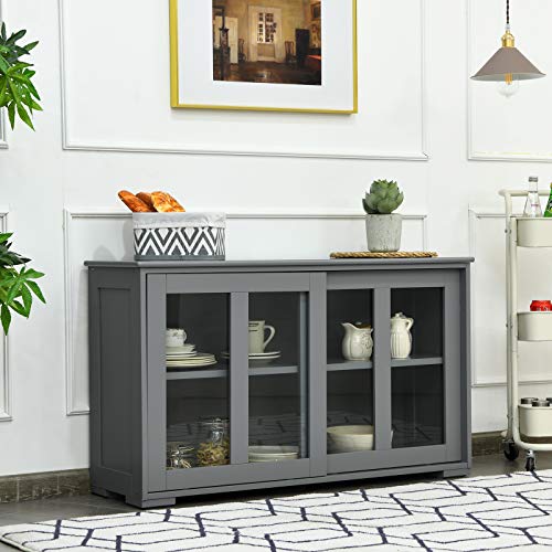 Giantex Buffet Sideboard, Wood Credenza with Sliding Doors, Storage Cabinet with Adjustable Shelf, Modern Console Table, Kitchen Cupboard, Buffet Pantry, Living Room Dining Room Furniture (Gray) Giantex