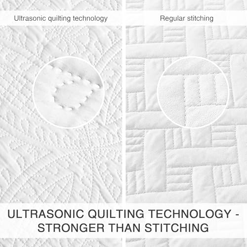 Love's cabin King Size Quilt Set White Bedspreads - Soft Bed Summer Lightweight Bedspread Comforter - Modern Style Coin Pattern Coverlet for All Season - 3 Pieces (1 Quilt, 2 Pillow Shams) Love's cabin