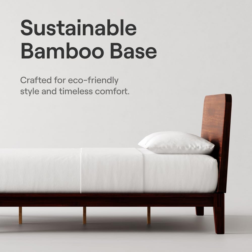 Nectar Bamboo Platform Bed Frame - King - Walnut - Floating Center Support Legs - 12” Height - Easy Tool Free Set Up - Contemporary and Durable - Sturdy Wooden Support Slats - Holds Up to 800 Pounds Nectar