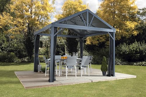 Sojag 8' x 8' Sanibel I Hardtop Gazebo Outdoor Weather-Resistant Aluminum Frame Sun Shelter Light Grey Sojag