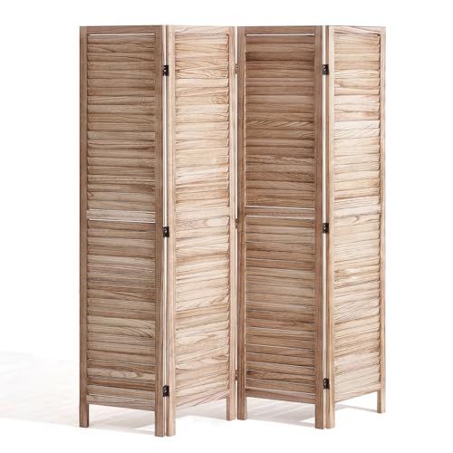 VEVOR Wood Room Divider, 4 Panel Wood Folding Privacy Screen, 66.9 Inches Tall Indoor Louvered Wooden Partition, Portable Decoration Screen, for Room Separation, Home, Office, Restaurant & Bedroom VEVOR