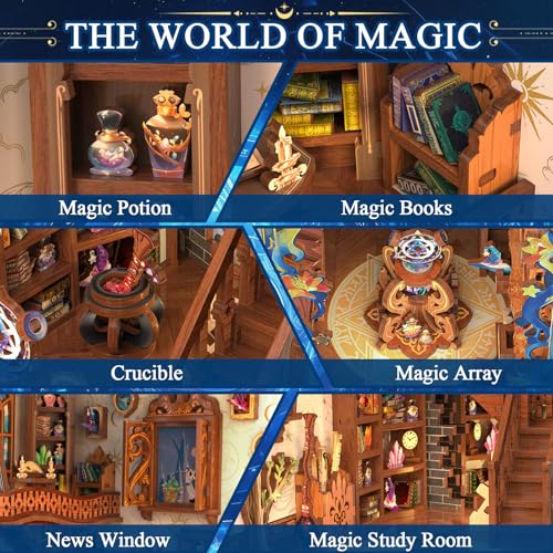 Mccreadee Book Nook Kit, DIY Miniature House 3D Wooden Puzzle with LED Light, Fantasy Bookstore Bookshelf Decor for Adults, Teens & Beginners, Gift for Book Lovers