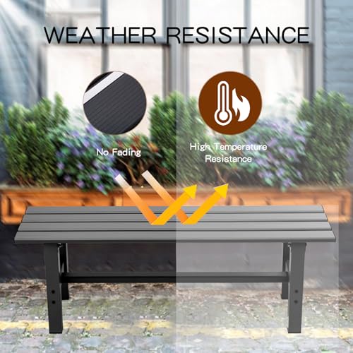 TECSPACE 47 Inches Aluminum Outdoor Weatherproof Bench Backless, 330 LBS Bearing Capacity Garden Porch Bench, Black TECSPACE