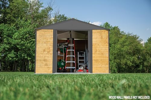 Arrow 10' x 12' Ironwood Galvanized Steel Hybrid Outdoor Shed Kit, Anthracite Arrow