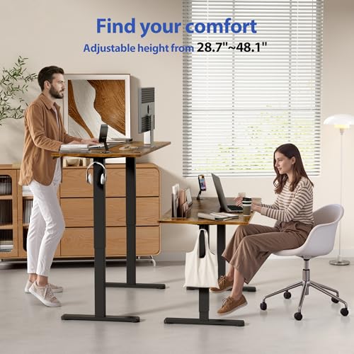 YESHOMY Height Adjustable Electric Standing Desk, 46 x 24 Inches Memory Home Office Sit Stand up Desk with Phone Holder and USB Charging Port, Rustic Brown YESHOMY