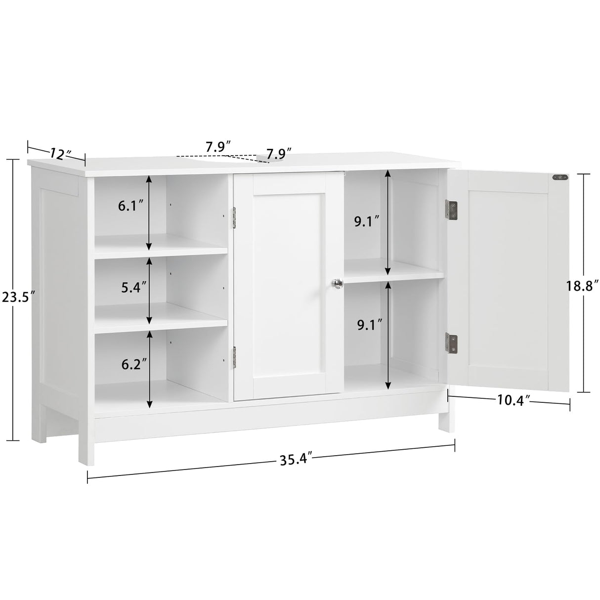 TEENFON 35.4" Pedestal Sink Storage Cabinet with 2 Doors and Adjustable Shelves, Bathroom Sink Cabinet, Under Sink Storage with U-Shape Cut-Out, White TEENFON