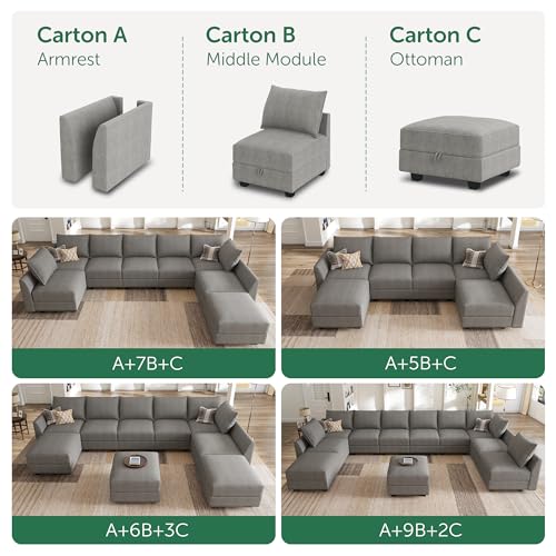 HONBAY Modular Sectional Sofa with Storage, Sleeper Sectional Sofa Modular Sectional Couch for Living Room, Grey HONBAY
