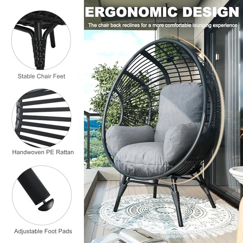 LUTINLIX Oversized Wicker Egg Chair Set of 2 Outdoor Indoor,Patio Lounge Chair with Thicken Cushions & Durable Steel Frame, Egg Basket Chair 500lbs Capacity for Garden, Backyard, Porch,Bedroom LUTINLIX