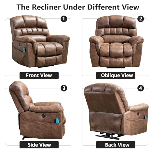 HAOMARKETS Oversized Power Lift Recliner with Massage and Heat for Elderly, Faux Leather Electric Lifting Reclining Chair with Side Pockets and USB Port for Living Room, Brown