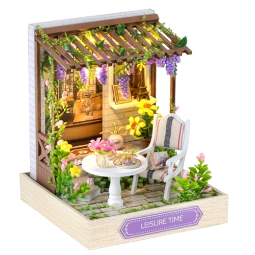 DIY Miniature House Kit, Mini House Building Kit with LED & Dust Cover, DIY Wooden Dollhouse Miniature Kit for Adults Teen, Wooden Crafts Lovely Dollhouse Kit, Leisure Time