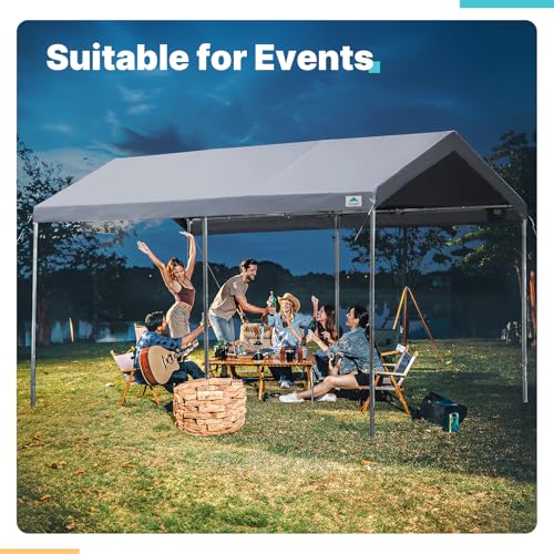 ADVANCE OUTDOOR 10x15 ft Heavy Duty Carport Potable Car Canopy Garage Party Tent Boat Shelter, Adjustable Height from 9.5 ft to 11 ft, Gray ADVANCE OUTDOOR
