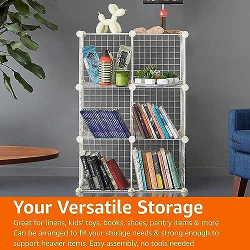 Amazon Basics 6 Cube Wire Grid Stackable Storage Shelves, 12.6 x 26 x 38 inches, White Amazon Basics