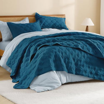 Litanika King Size Quilt Bedding Set - Teal Lightweight Comforter Bedspreads & Coverlets Turquoise - Bedding Cover Bed Decor All Season - 3 Pieces (1 Quilt, 2 Pillowcases)