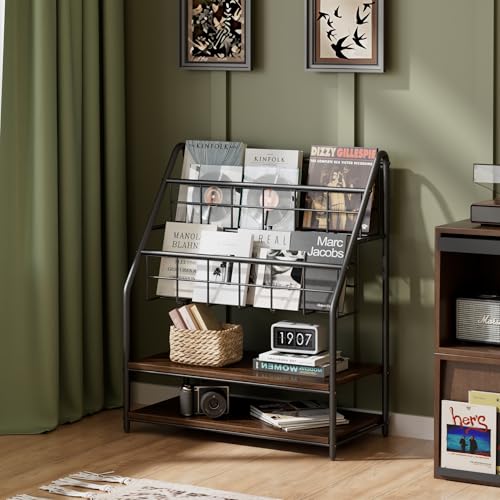 VECELO Magazine Rack FloorStanding,Magazine Display Stand Brochures Newspaper Holders,with 2 Shelves Board for Office,Library,Exhibition Hall,Hospital Indoor&Outdoor,Grey VECELO