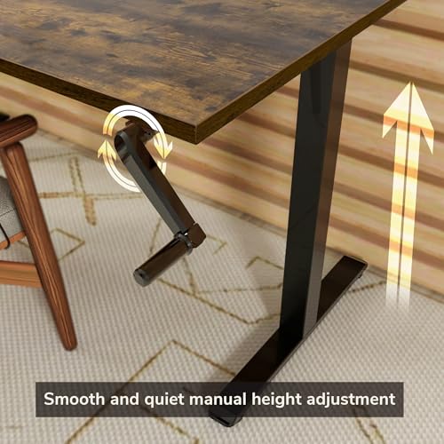 Mount-It! Hand Crank Standing Desk with 55" One-Piece Oak Pattern Tabletop | Manual Adjustable Desk, Smooth Hand Crank Sit-Stand, One-Piece Seamless Surface, 132 lb, Black Frame Mount-It!
