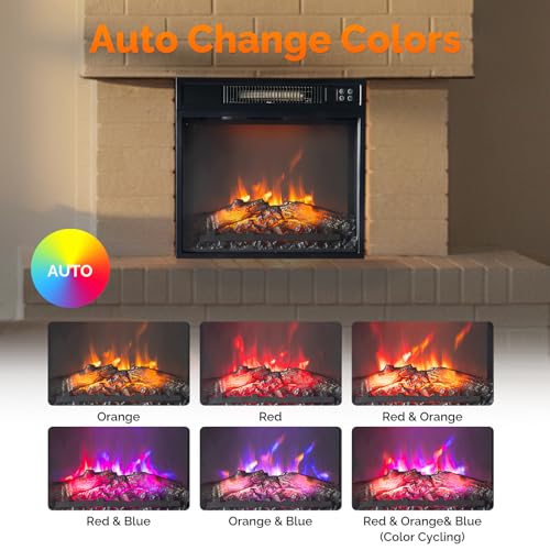 Bonnlo 18" Electric Fireplace Insert, 1400W Wall-Mounted, Recessed or Freestanding Heater, 6 Flame Colors, 5 Brightness Levels, 6-Hour Timer, Quiet, Safe, for Rooms up to 400 sq.ft Bonnlo