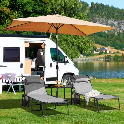 Yaheetech 26.4" Tanning Chair with Face Hole, Adjustable 5-Position Folding Chaise Lounge Chairs, Outdoor Lounge Chairs for Lawn, Beach, Patio, Gray